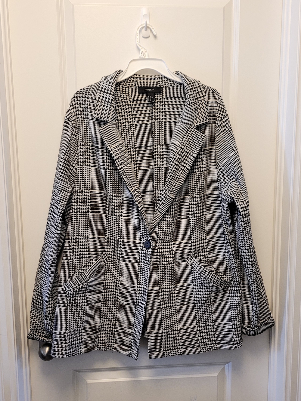 Forever 21+ 3X Black White Houndstooth Plaid Blazer Open Front Pockets